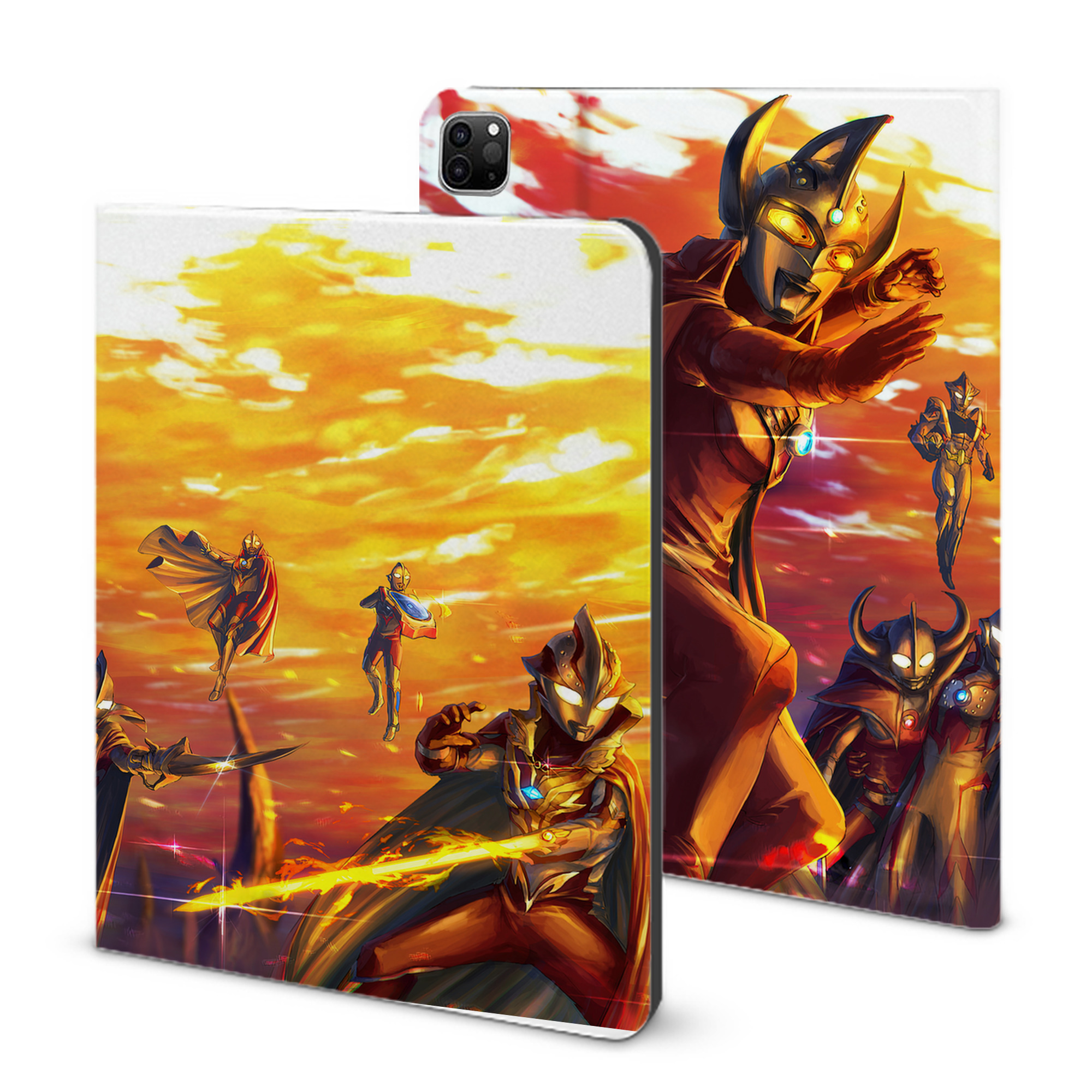 （画像用） ウルトラマン Ultraman IPad ケース ブック型 PUレザー TPU 耐衝撃 軽量 薄型 ペン収納なし 全面保護 IPad 各モデル対応